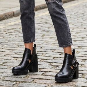 Zara Black Ankle Boots with Silver Buckle size 38